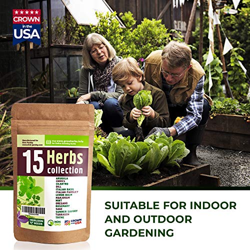15 Culinary Herb Seeds Variety - Usa Grown For Indoor Or Outdoor Garden - Heirloom And Non Gmo - Basil, Parsley, Cilantro, Dill, Rosemary, Mint, Thyme, Oregano, Tarragon, Chives, Sage, Arugula & More #TOP2