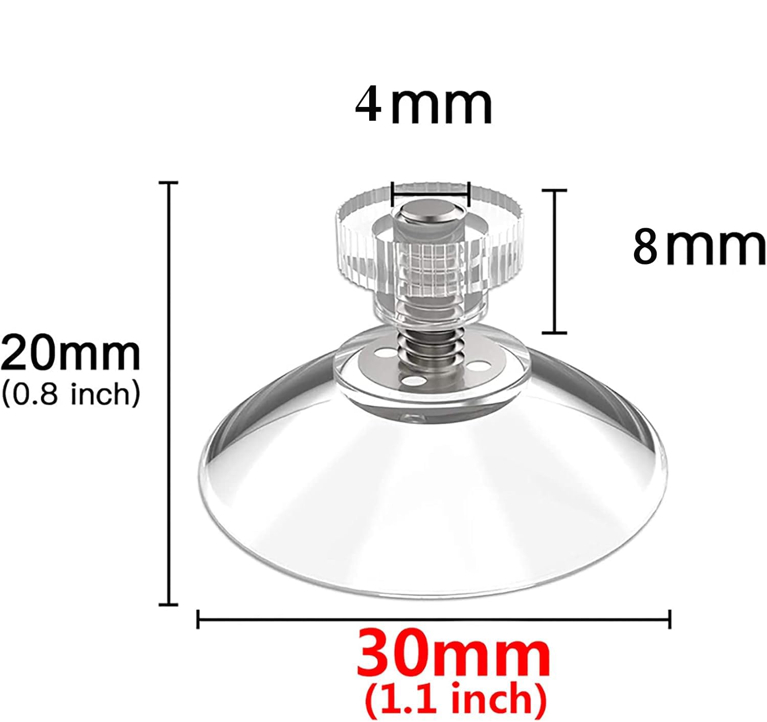 Set 16 Ventose Con Filettatura M4 – 8 Da 30mm E 8 Da 50mm – Trasparenti Per Vetro - 2