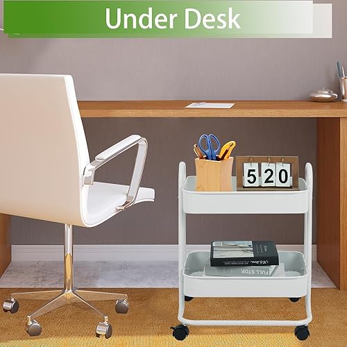 Miniatura 4 de Organizador de almacenamiento de 2 niveles de malla metálica con ruedas bloqueables para oficina, cocina, sala de estar, lavandería, baño, color