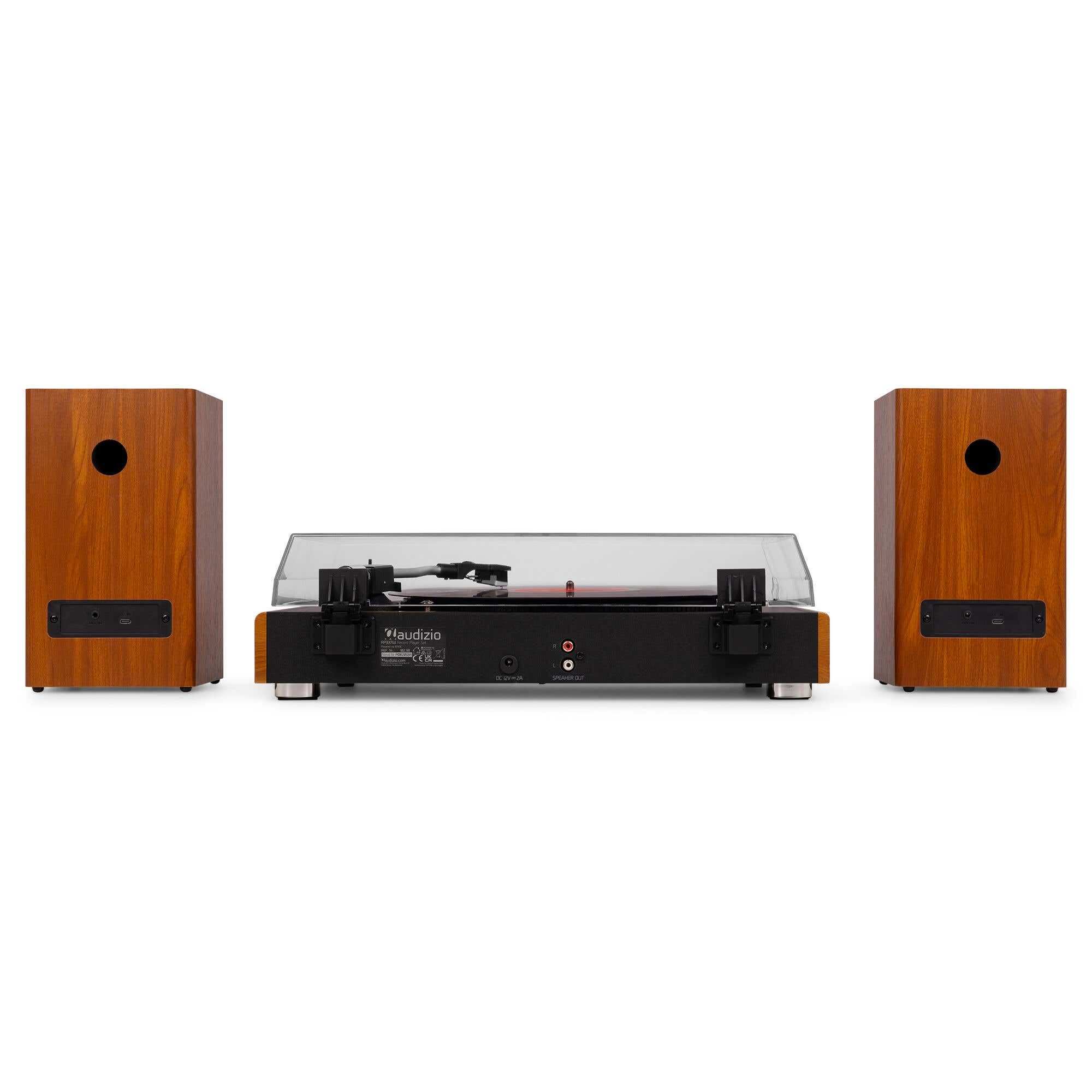 Audizio RP337W Giradischi con altoparlante Bluetooth – Lettore in vinile effetto legno – Record Player da 33, 45 e 78 giri/min – Tavolo da ginnastica con altoparlante wireless da 50 Watt – Giradischi