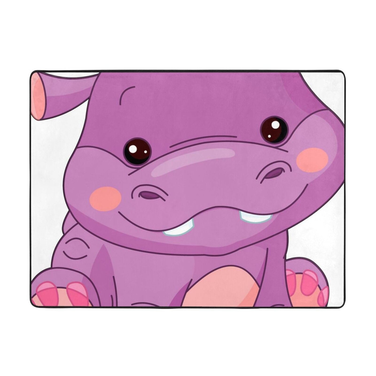 Tapis flanelle moelleux violet motif hippopotame salon et chambre