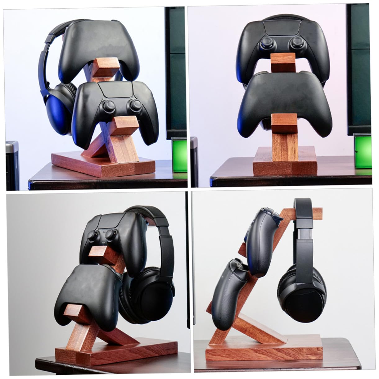 Supporto Controller e Cuffie da Tavolo in Legno Stile Multifunzionale per Console Organizer da Parete Solido e Decorativo per Accessori Gaming