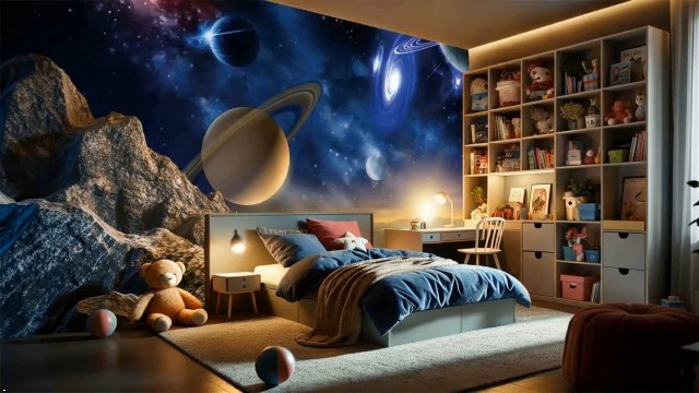 AMUGISH Galaxy Peel and Stick Wallpaper Mural, Navy Blue Gold