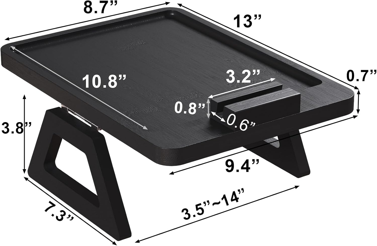 Couch Arm Tray with 360°Phone,Bamboo Folding Sofa Tray,Sofa Armrest Trays Clip-On Couch Desk for Drinks,Snacks,Phone,Remote Control（Black）