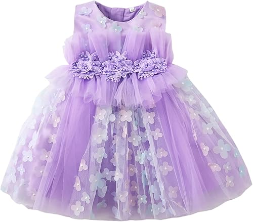 Vestido de bebé de cumpleaños para niña de las flores, vintage, con volantes, para boda, sin mangas, con volantes de tul