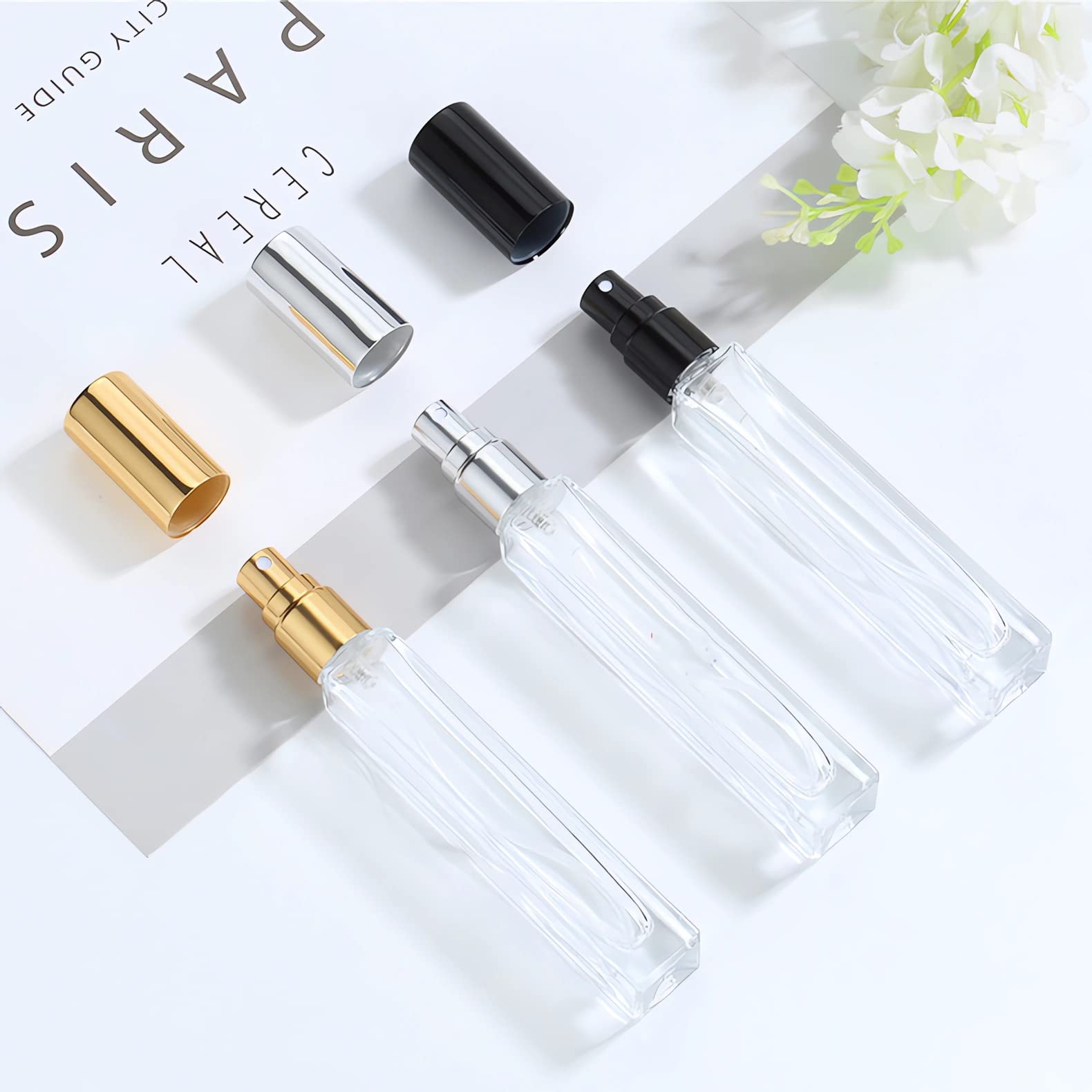 24 Pezzi 10ml Quadrato Vuoto Bottiglie Atomizzatore Vetro Trasparente di Profumo con Tappi Oro di Profumo flacone spray Con Sprayer per Vita Quotidiana