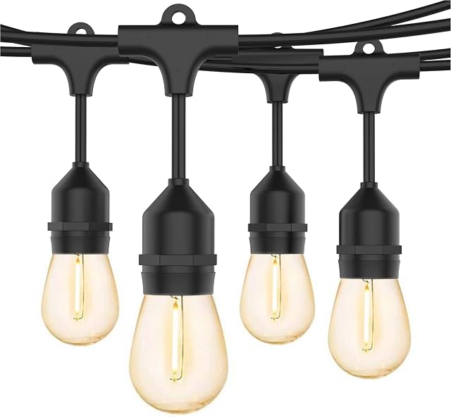 Svater LED Outdoor String Lights, 128FT Festoon Lights Mains Powered S14 Garden String Lights with 39 1W E27 Plastic Bulbs, IP65 Waterproof Commercial Festoon Lighting Outside, 2700K Warm White