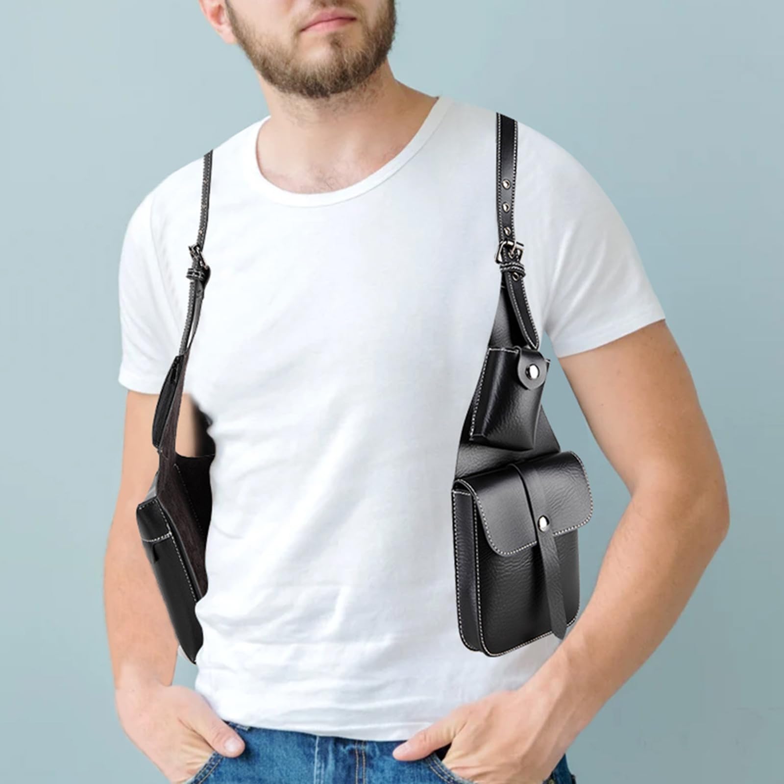 Borse per fondine ascellari retrò in pelle PU con cinturino | Borsa funzionale con fondine in pelle per giochi ruolo e attività all ' aperto, tracolla regolabile per cosplay