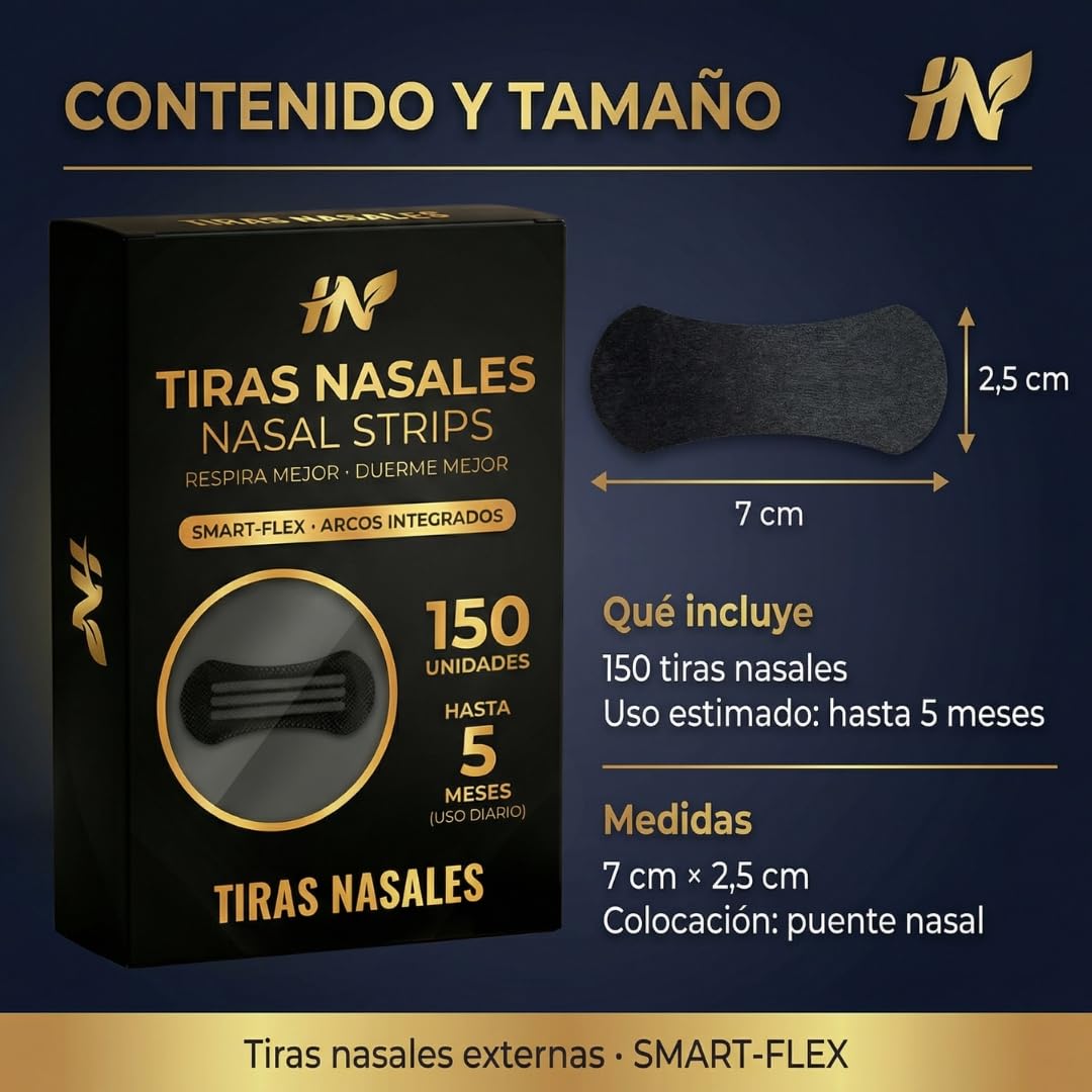 HN® PACK AHORRO 150 Tiras Nasales Deportivas I Dilatador Nasal Antironquidos para Dormir I Alivia la Congestión Nasal Para Respirar Mejor Por La Nariz I Nasal Strips Negras Para Reducir Ronquidos.