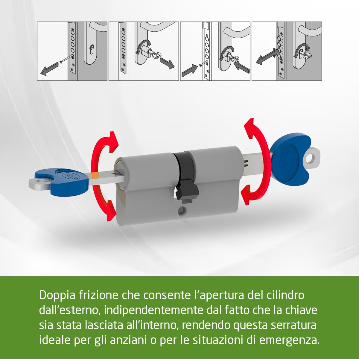 Amig - Cilindro di sicurezza - Serratura per porte - Antigrimaldello e Antibumping - Cilindro Antiestrazione e Antirottura - Include 5 chiavi - Argento opaco - Misure: 90 (30-60) mm