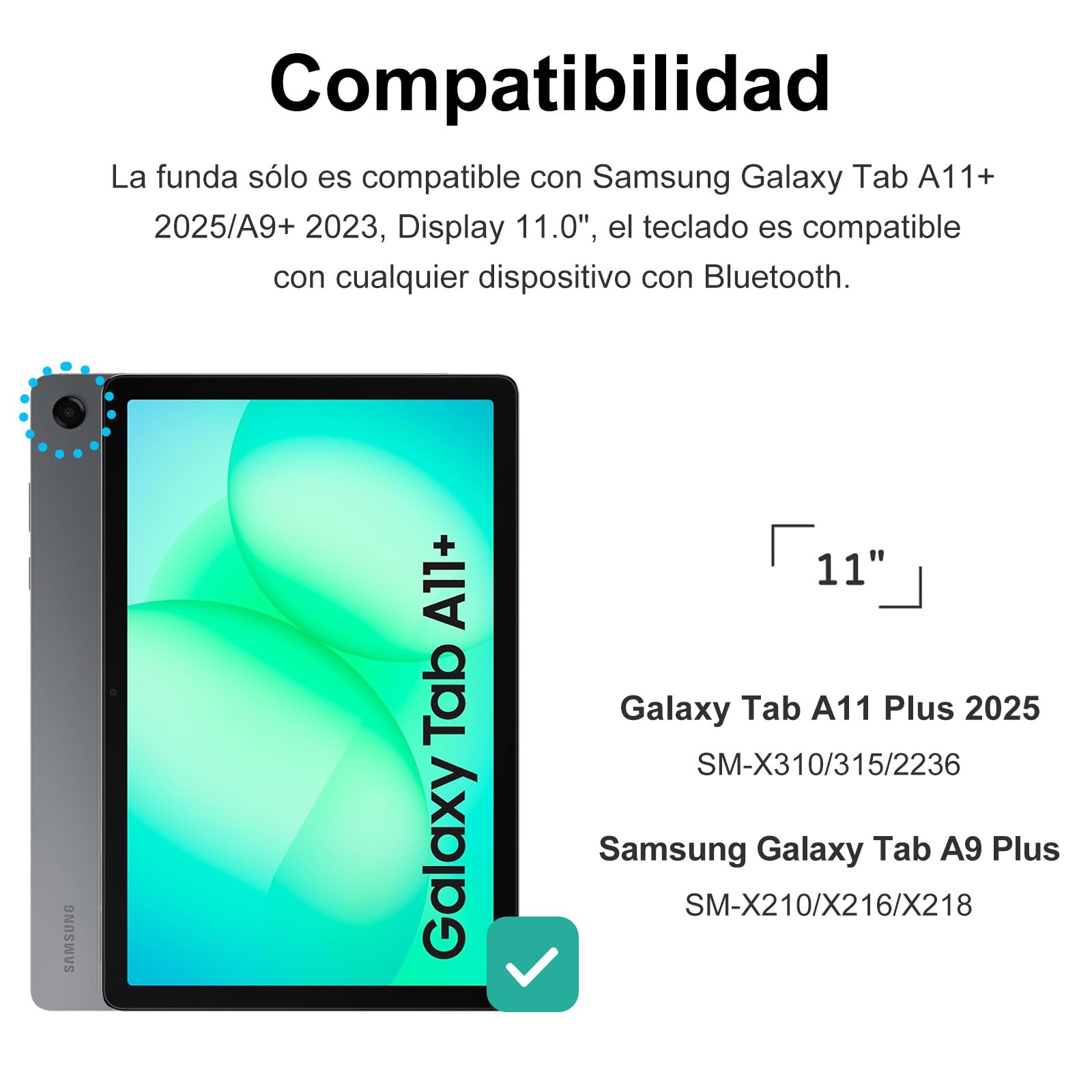 Funda Teclado para Samsung Galaxy Tab A11 Plus/A11+/A9 Plus/A9+ 11 Pulgadas