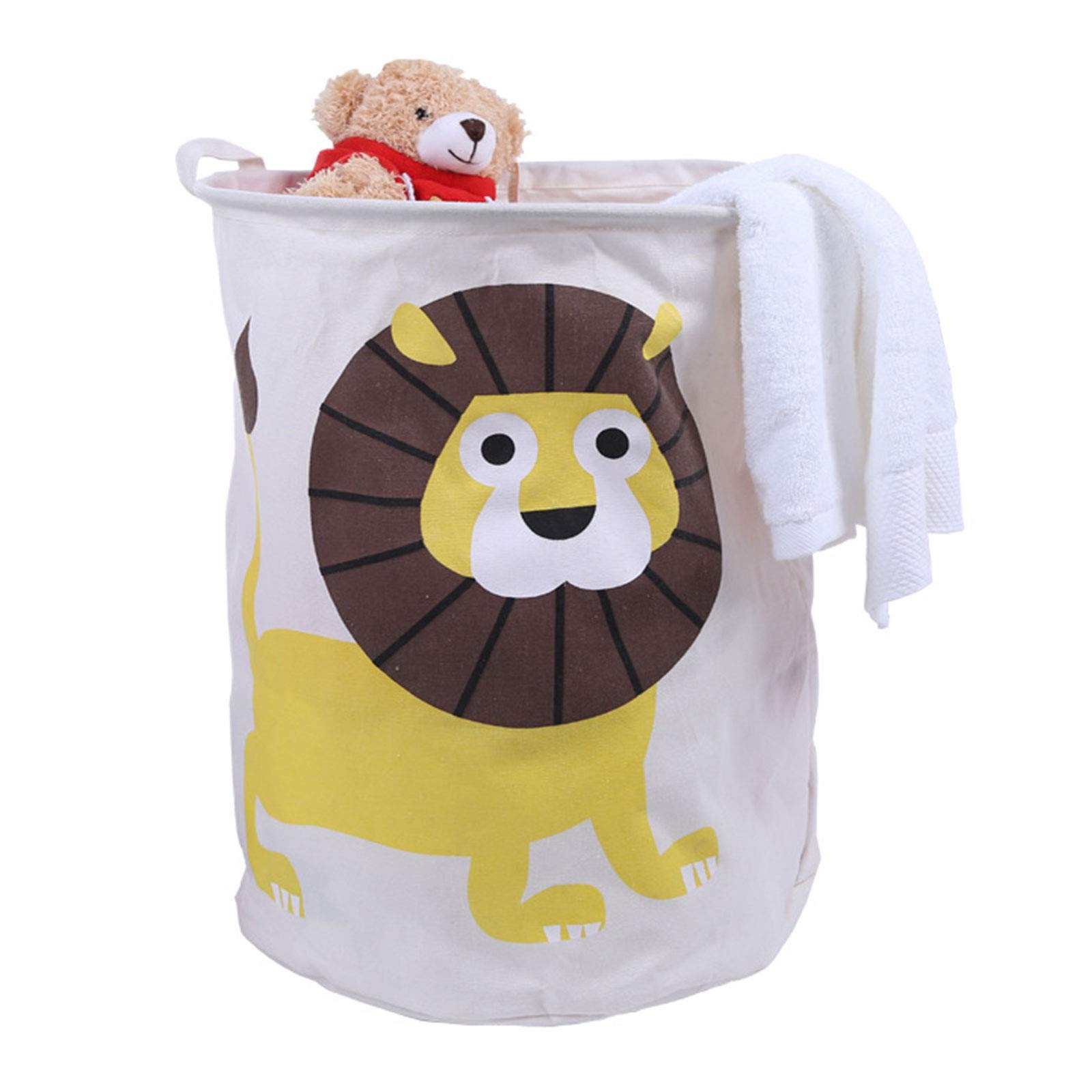 Fivebop Collapsible Laundry Basket Hamper with Handle Waterproof Canvas Collapsible Dirty Clothes Toy Storage Basket (Lion)