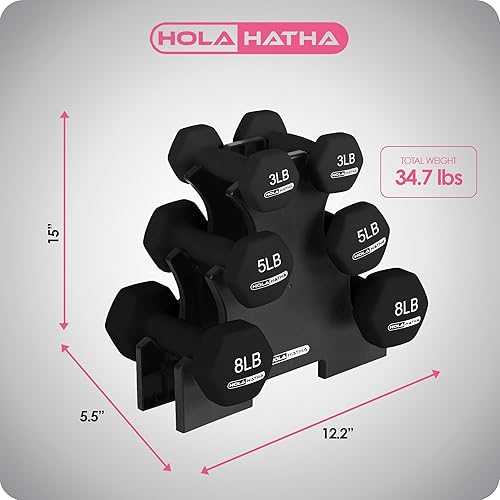 Miniatura 3 de HolaHatha Juego de mancuernas de neopreno con estante de almacenamiento, ideal para ejercicios de gimnasio en casa para ganar tono y definición