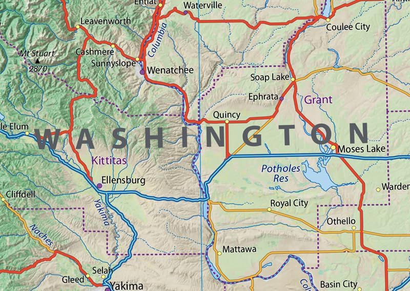 Miniatura 2 de Mapa de póster del estado de Washington, 23.3 x 16.5 pulgadas, papel laminado