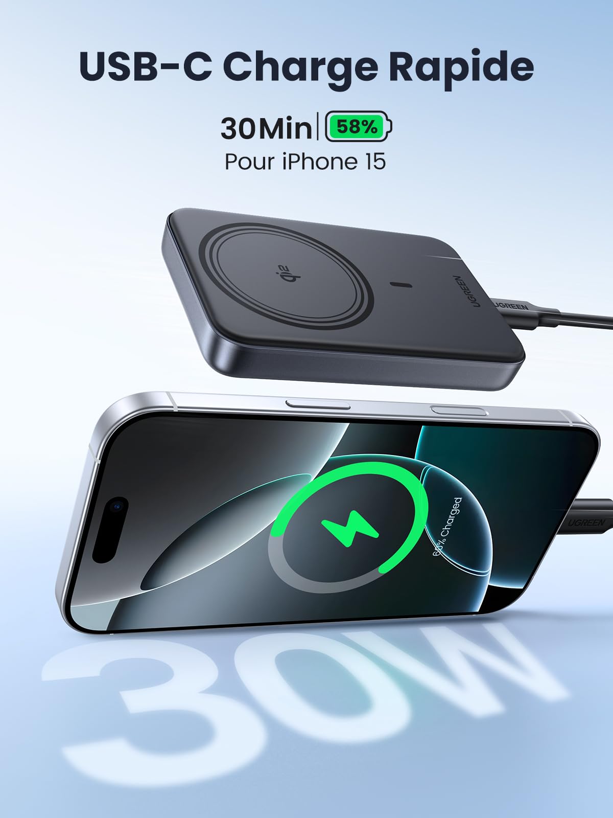 UGREEN Nexode Qi2 15W Batterie Externe 10000mAh 30W Compatible avec MagSafe iPhone 16 Plus Pro Max 15 14 13 12 Power Bank Induction USB C Magnétique sans Fil Charge Rapide PD 3.0