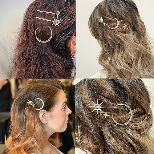 Rustamm 6 Pcs Vintage Star Moon Hair Clips Pin Metal Alloy Rhinestone Hair Clips Snowflake Star Bobby Pins Decorate Accessories For Girls Women thumb #1