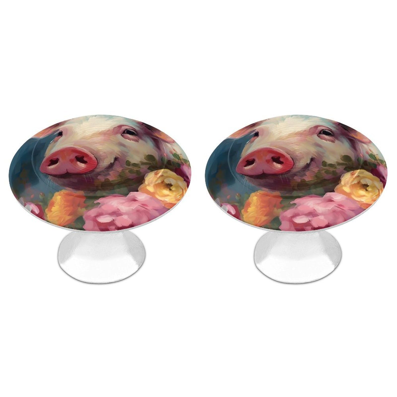 NTVOWPZO Cabinet Handles Round Drawer Pulls Painting Flower Pigs Dresser Knobs for Cabinets and Drawers Handle for Bathroom Cupboard Drawers Cabinet Pulls for Kitchen Door