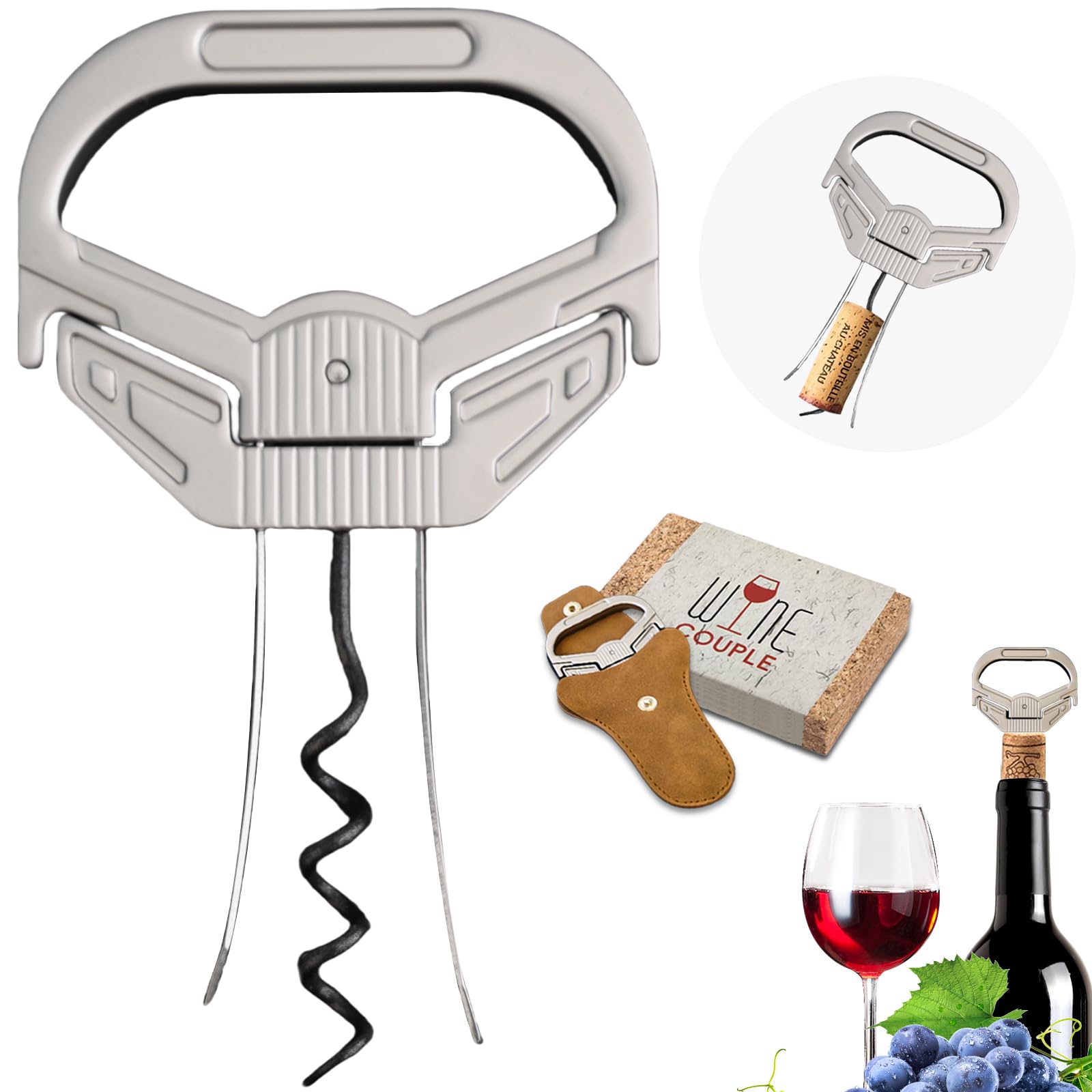 ZONSUSE Ah So Weinöffner für Alter Wein,Korkenzieher für Gereiften Wein,Wein Flaschenöffner für Spröde Korken,Zweizahn Korkenzieher,Weinöffner Geschenk für Weinsammler Weinliebhaber (Glatt)