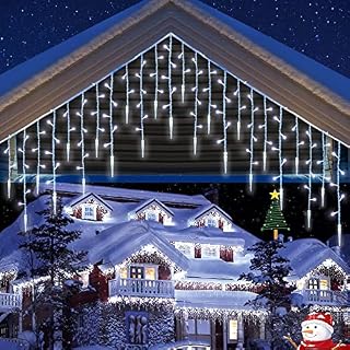iBaycon Icicle Lights Outdoor, 400 LED 12M/39.4Ft 8 Modes with 80 Drops White Icicle Christmas Lights, Waterproof Connectable Outdoor Icicle String Lights for Holiday, Christmas, Wedding, Balcony