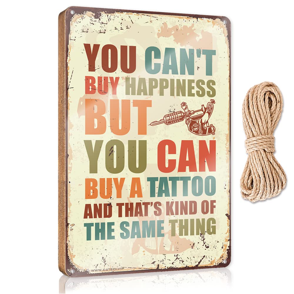 DTHA Hanging Wall Decor For Bathroom You Can'T Buy Happiness But Can A Tattoo Wooden Sign Signs For Front Door Funny Bar Signs(23X35CM)