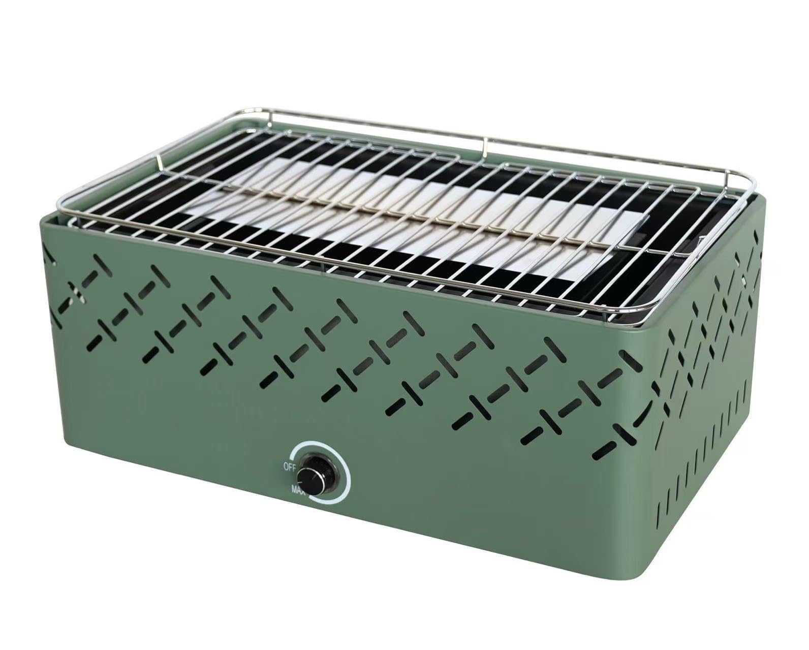 Barbecue de Table Portable au Charbon Sans Fumée, Ventilation Intelligente, Design Compact, Grille en Acier Chromé, Vert