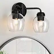 2-Light Bathroom Light Fixtures, Black Modern Vanity Light Over Mirror with Clear Glass Shades, Bathroom Wall Sconce Lamp for Mirror, Bedroom, Hallway, Living Room