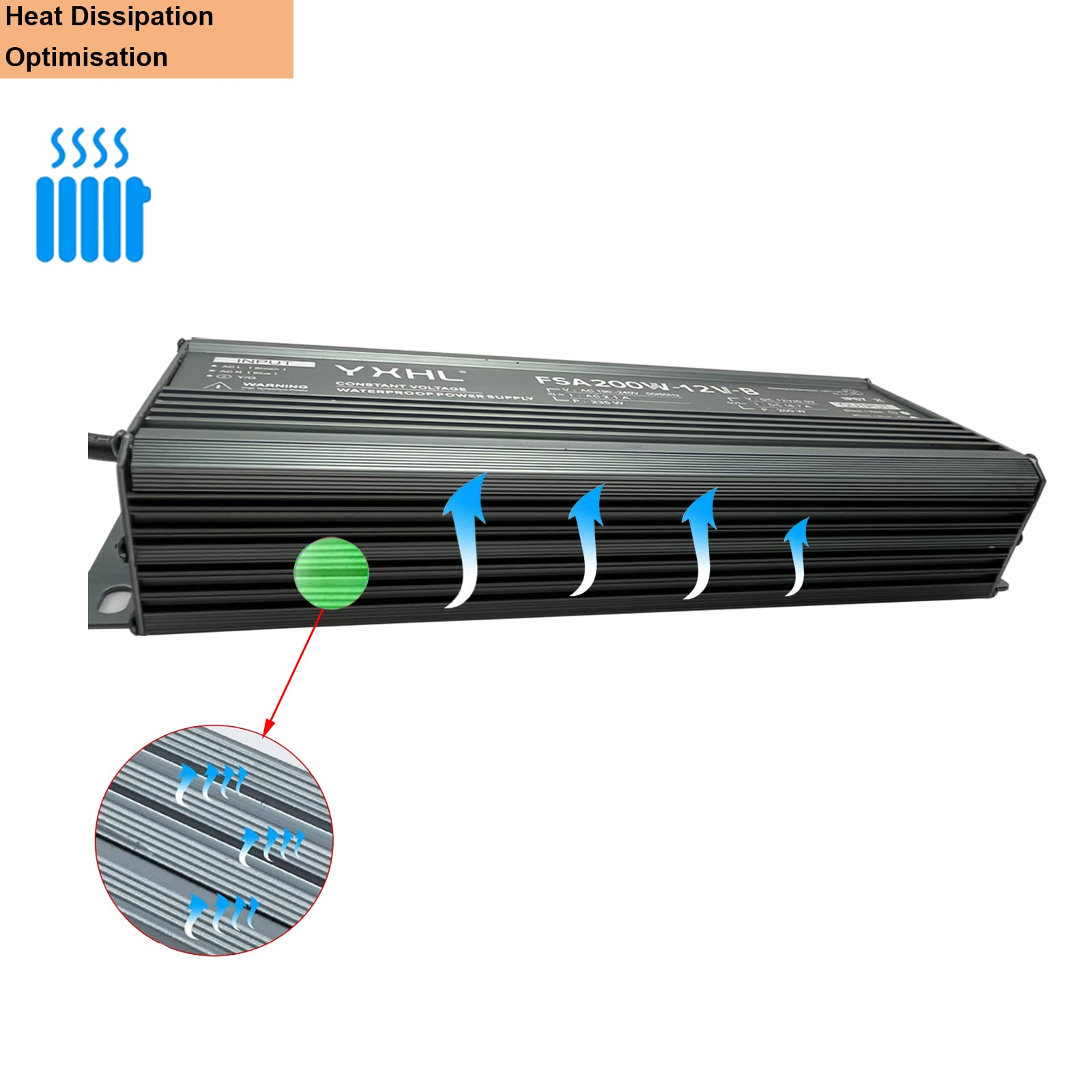 Fuente de alimentación YXHL 200w DC12v,Transformador de controlador LED Impermeable IP67 Adecuado para tira de LED, luz de neón, luz de piscina y lámparas de césped al aire libre