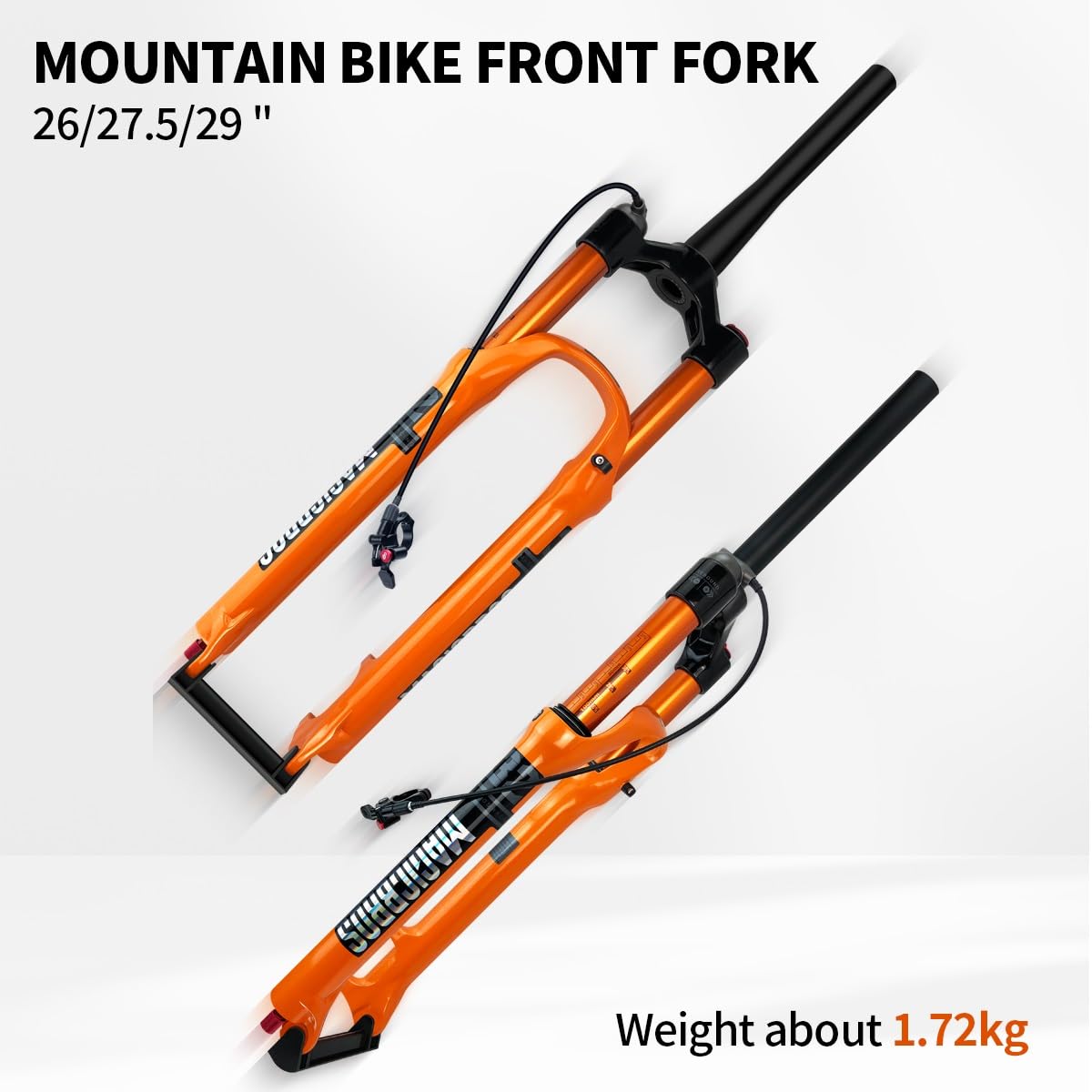 Horquilla de Bicicleta de montaña de 26/27,5/29 Pulgadas con suspensión, Recorrido de 120 mm, Tubo Recto/cónico de 1-1/8", Freno de Disco Delantero de 9 x 100 mm, liberación rápida