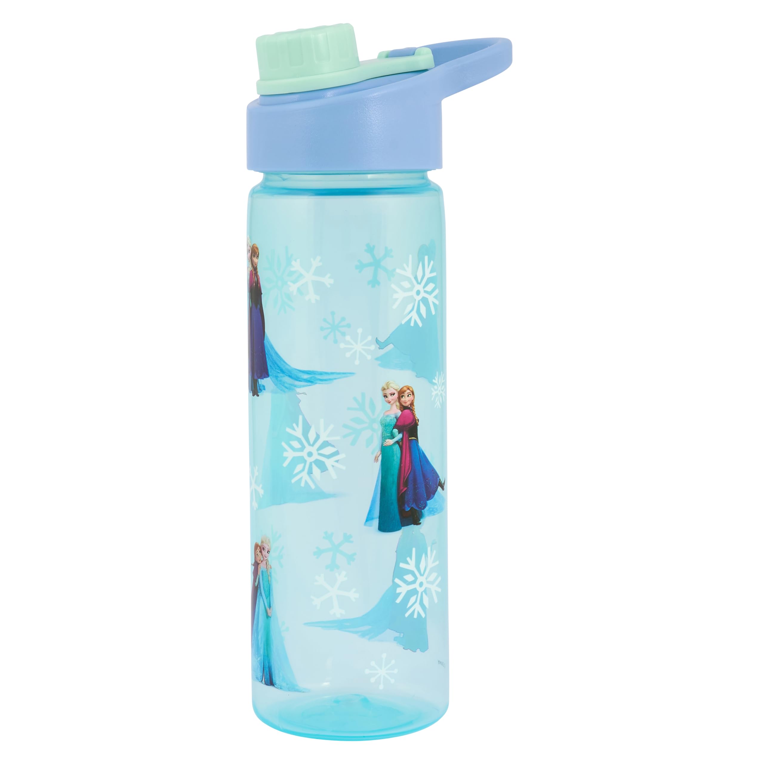 Disney Frozen Water Bottle with Flip Spout, Blue, 600ml, Featuring Anna and Elsa, Chugger Style with Carry Handle
