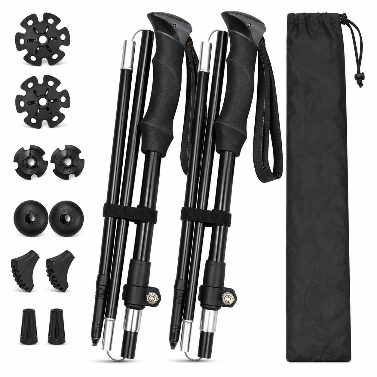 Wanderstöcke Faltbar, Nordic Walking stöcke Damen und Herren, Aluminium Trekkingstöcke Teleskop, Wanderstock Verstellbar 110cm-135cm, mit Gummipuffer und Tragebeutel Geeignet für Bergsteigen