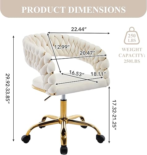 Miniatura 2 de NIOIIKIT Silla de oficina tejida en casa, silla de escritorio tapizada de terciopelo con respaldo abierto, silla de trabajo de altura ajustable,