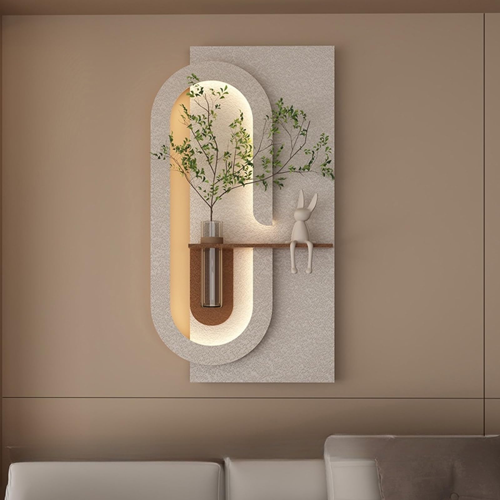 YVZYLXH Cuadros Decorativos Modernos con Luces y Plantas de Simulación, Arte de Pared de Arenisca Hecho a Mano con Control Remoto for Salón y Dormitorio(Wit,120x60cm/47.2x23.6in)