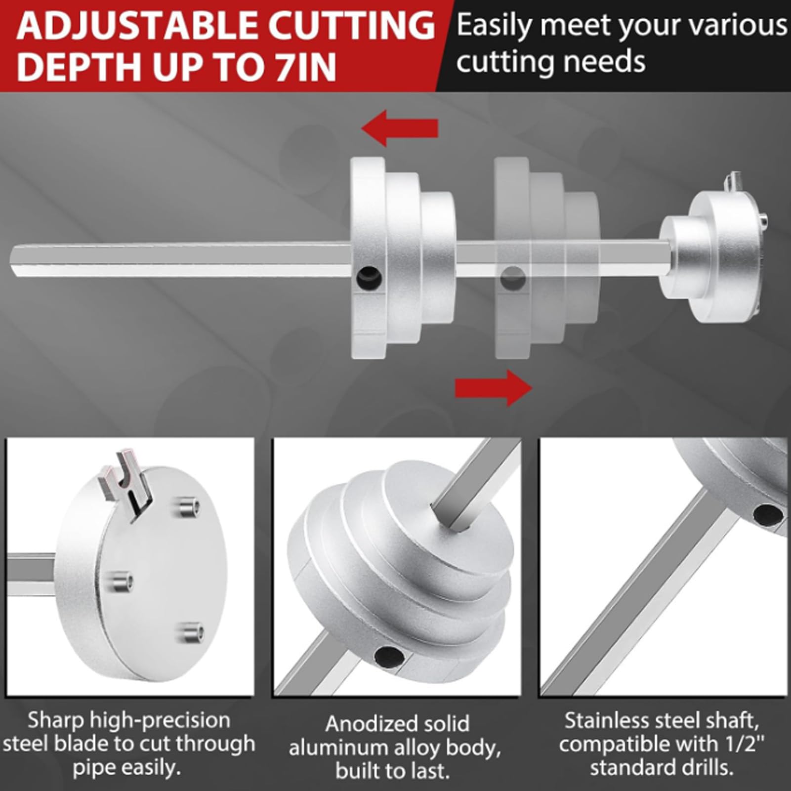 Kit D'outils de de Tuyau Intérieur en PVC, tuyau Intérieur pour en PVC pour Tuyaux Schedule 40 de 1 1/2" et 2", avec Profondeur de de 7 Pouces, en pour Plomberie