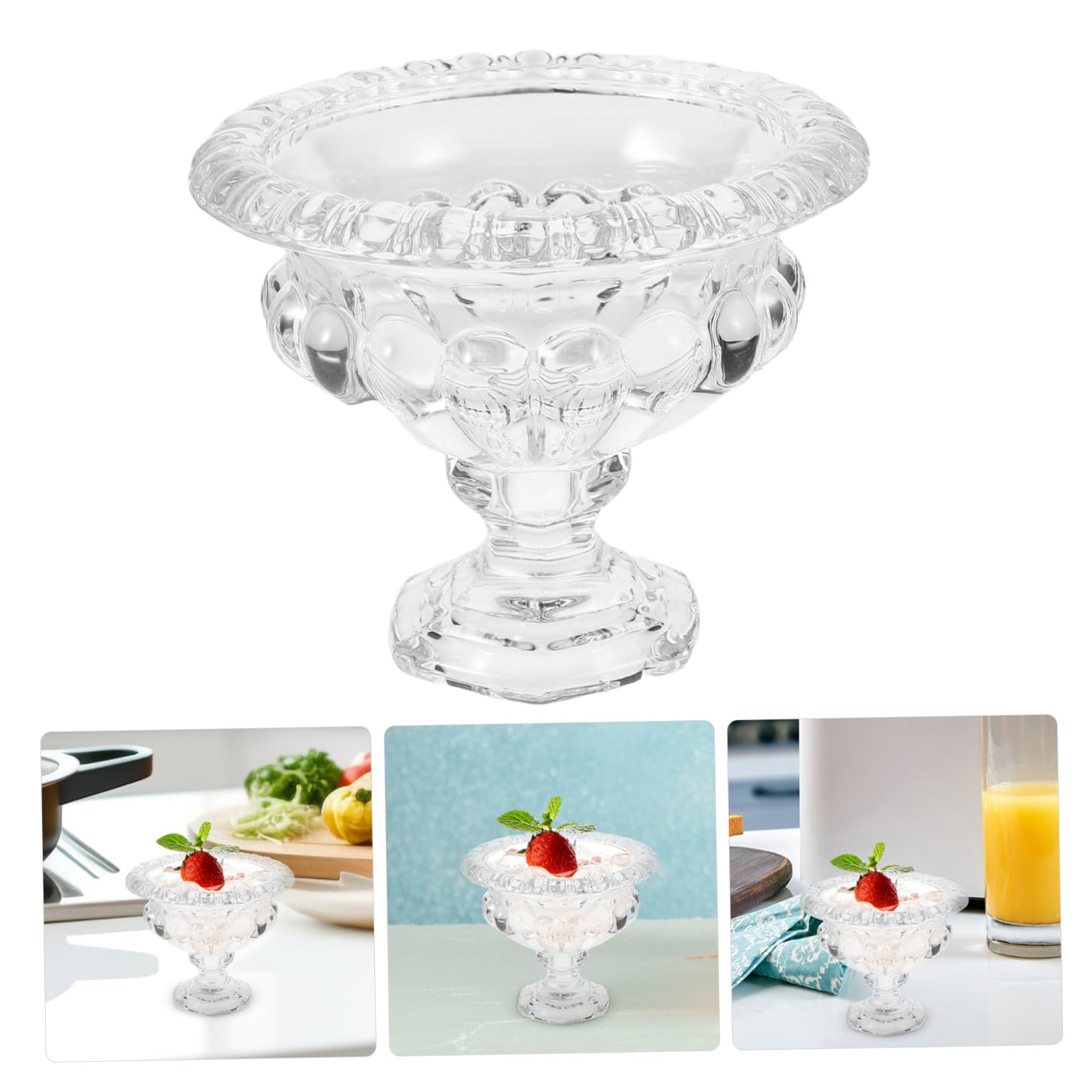 ABOOFAN Coppa Gelato in Vetro Stile Europeo, Piede Decorativo | Festa Estiva, Ciotola in Vetro Trasparente, Dessert Glass Cups per Budini e Drink Freddi