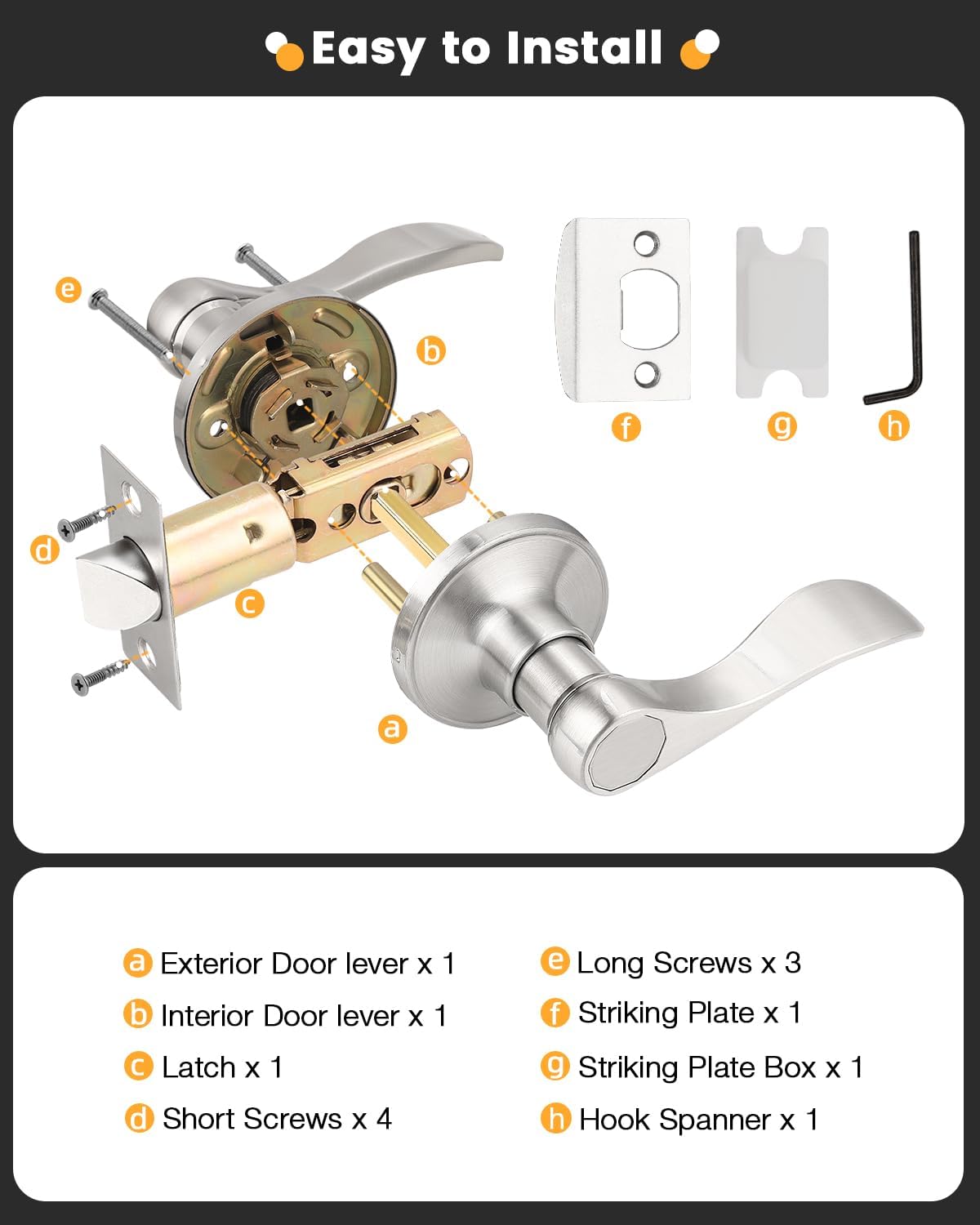 Gobrico 4 Pack Satin Nickel Hallway/Closet Door Handles, Interior Passage Non-Locking Door Levers, Wave Knobs for Left or Right Handed Door