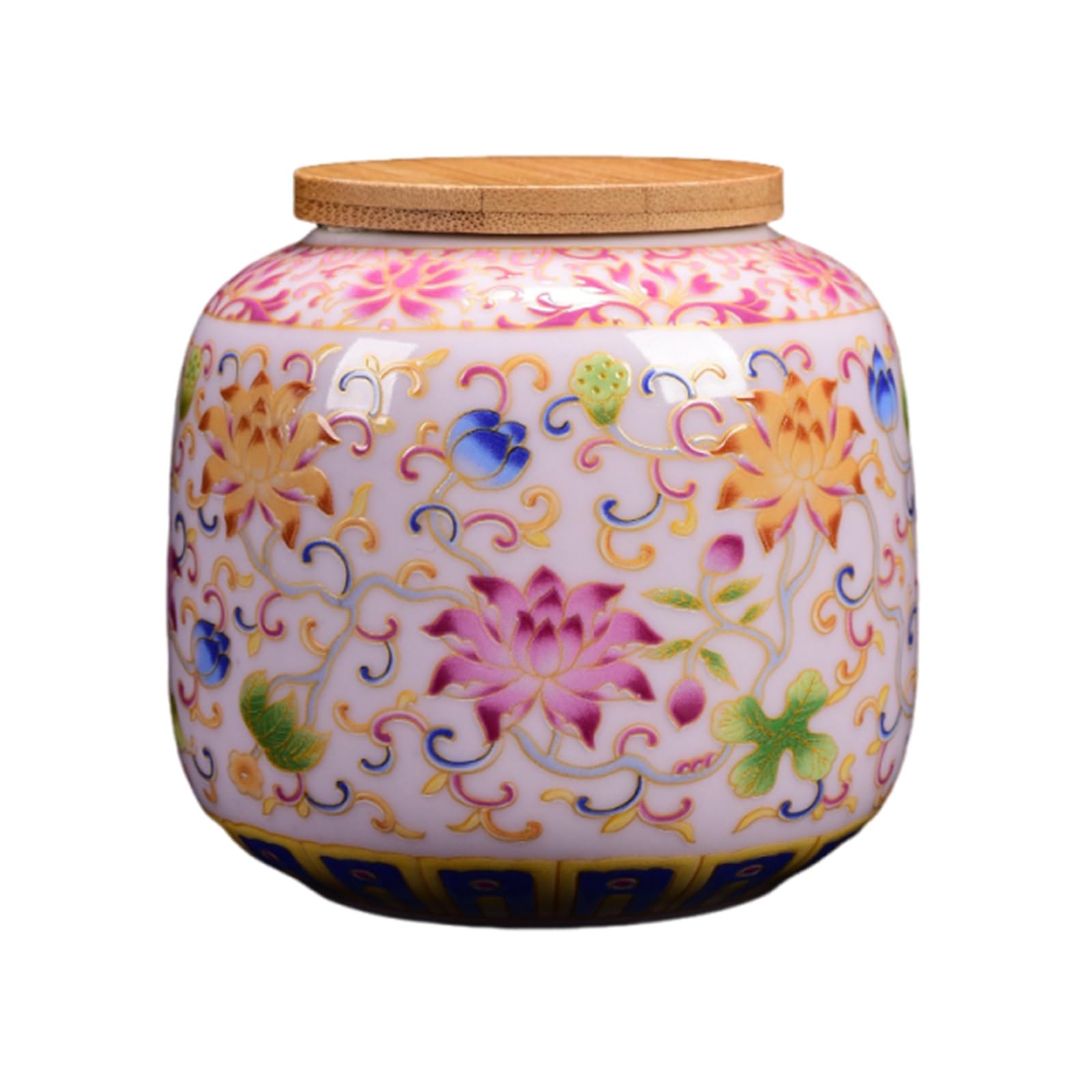 Xyueru Pink Ceramic Tea Caddy With Airtight Wooden Lid, Chinese Design, For Tea, Coffee, Spices And Sweets, Moisture-Resistant, Decorative Storage Jar(Pink)