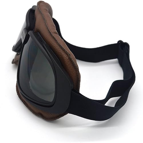 Miniatura 7 de evomosa Gafas de motocicleta vintage de cuero marrón, a prueba de viento y polvo, gafas de motocross con lente de tinte azul para adultos, hombres y