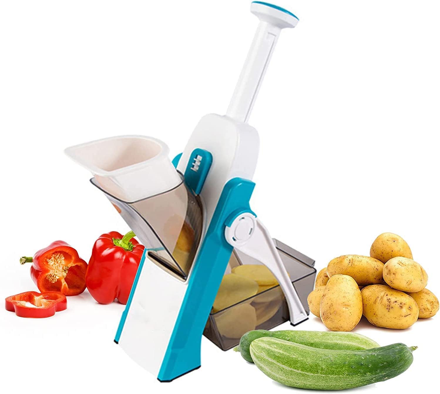 Mandoline Vegetable Slicer Adjustable Thickness Potato Onion Chopper Safe Upright Dicer Fruit (BLUE)
