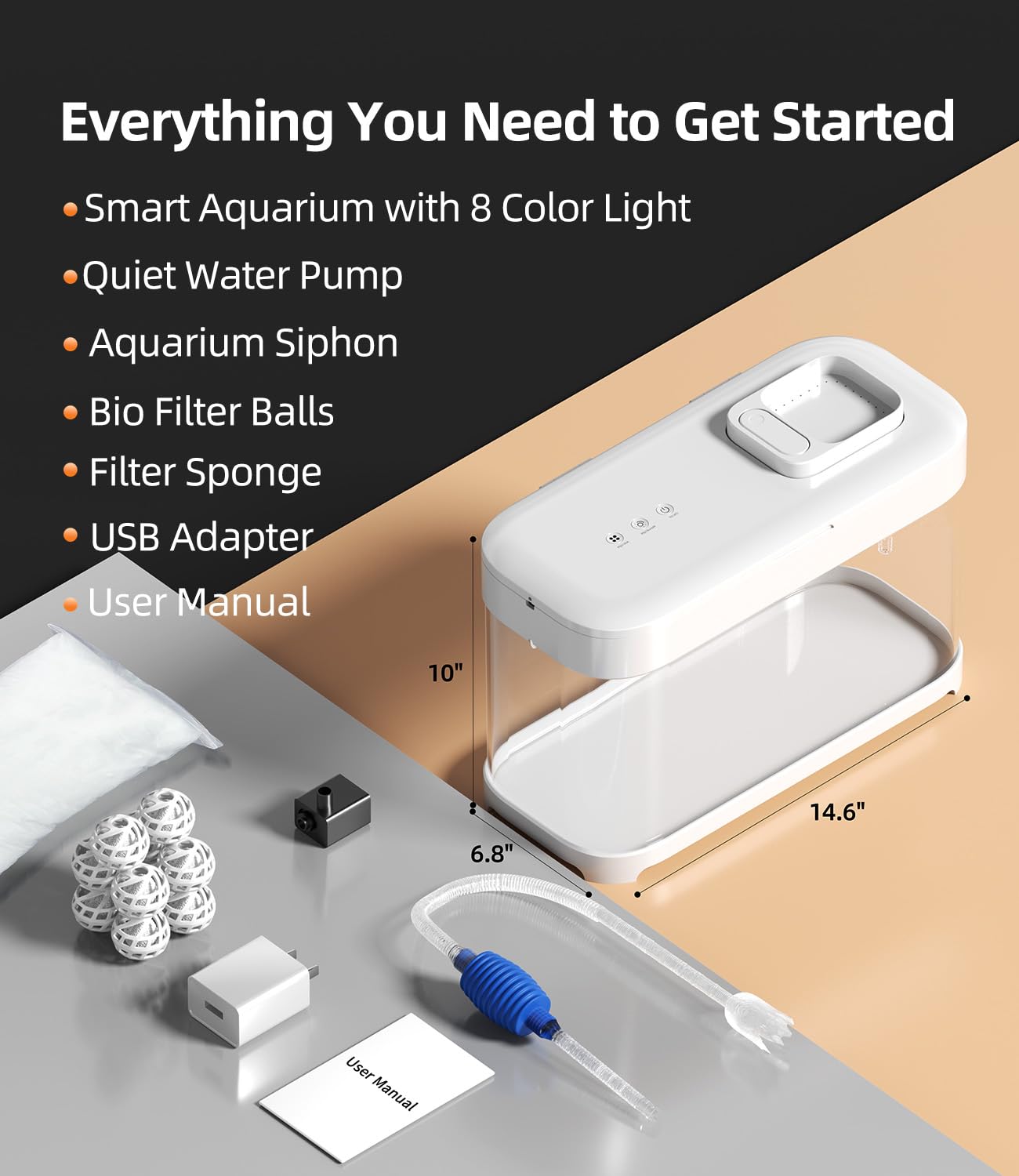 Smart Betta Aquarium mit Temperaturmonitor, 3-stufige Filtration, 8-Farb-Beleuchtung, selbstreinigendes kleines Beta-Tank-Set, Acryl