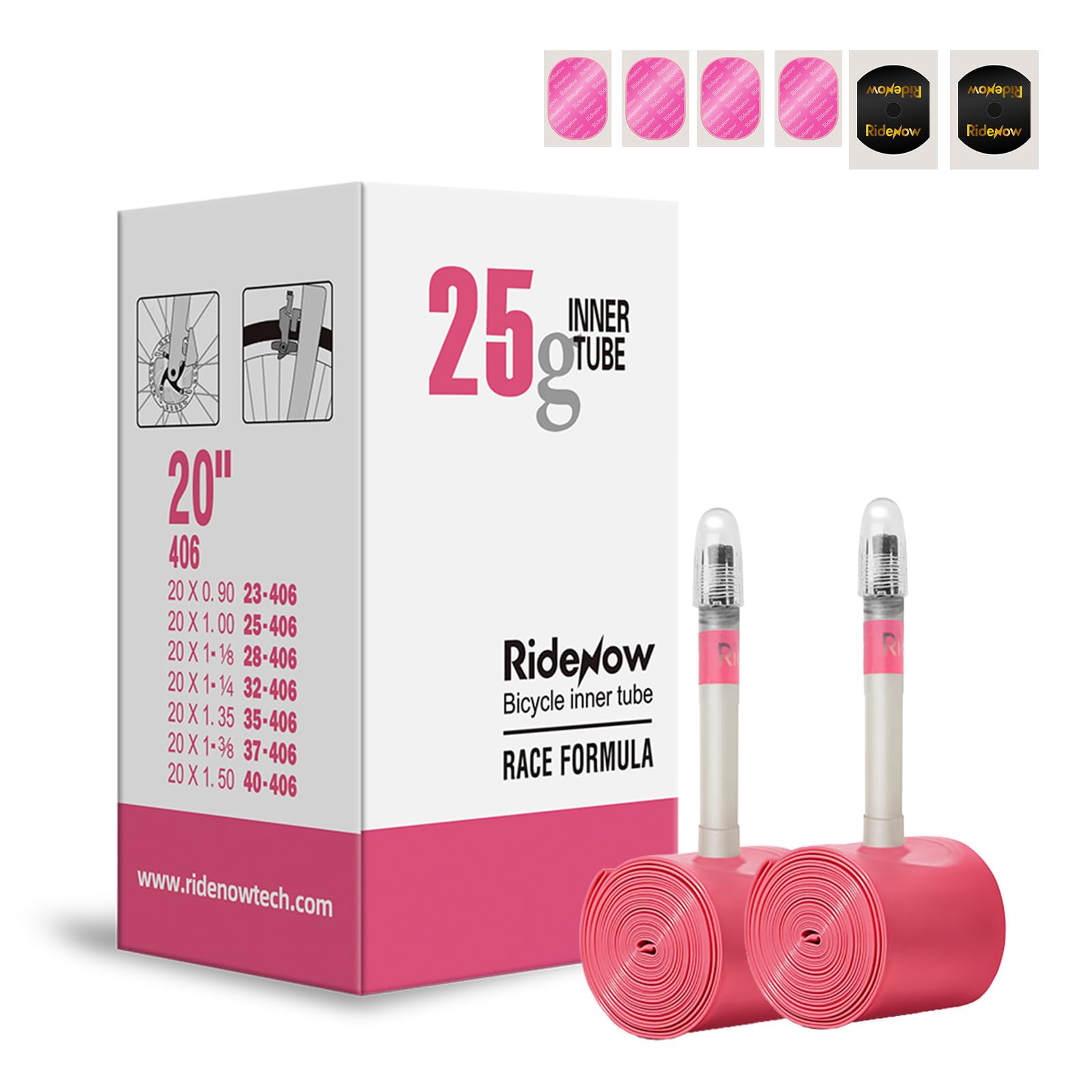 RideNow Folding Bike Inner Tube TPU Bicycle Inner Tube 2 Pack 25 g Ultralight 20 Inch (406 mm) Folding Bicycle Inner Tubes with Presta Valve 45 mm/65 mm