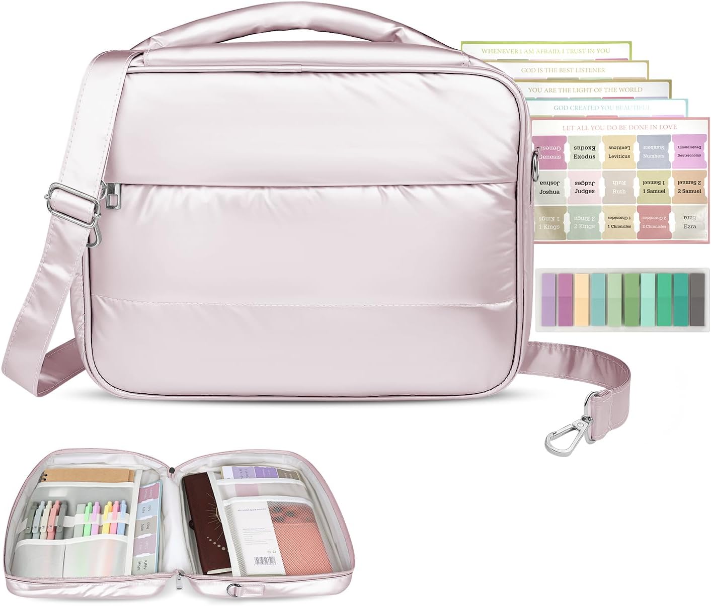 Bible Bag with Study Supplies,Waterproof Bible Cover,Bible Accessories,Bible Cover Case for Women,Girls Bible Case,Bible Carrying Case for Women,Bible Covers for Girls,Bible Book Cover- Pink