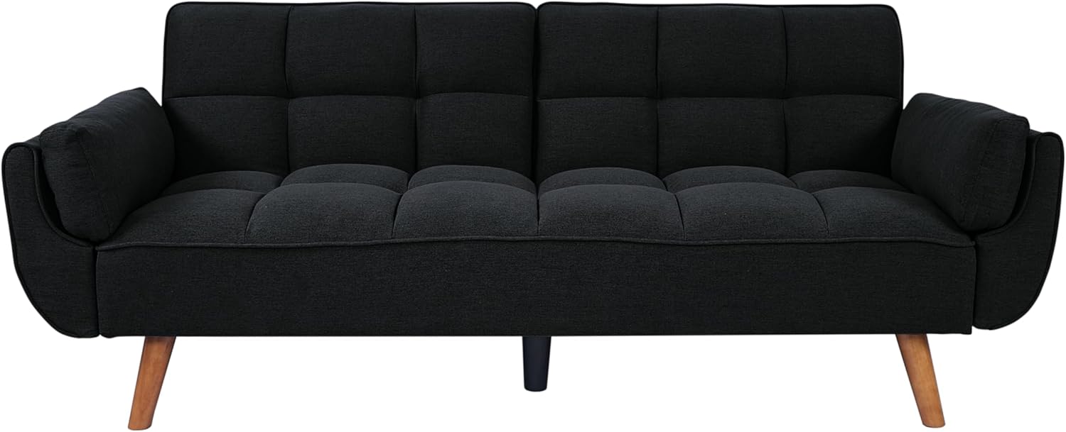 ERYE 75-Inch Linen Tufted Upholstered Futon Sofabed for Bedroom Living Room, Modern Convertible Futon Loveseat Sleeper Sofa Bed with Adjustable Backrest and 2 Pillows | Easy to Assemble