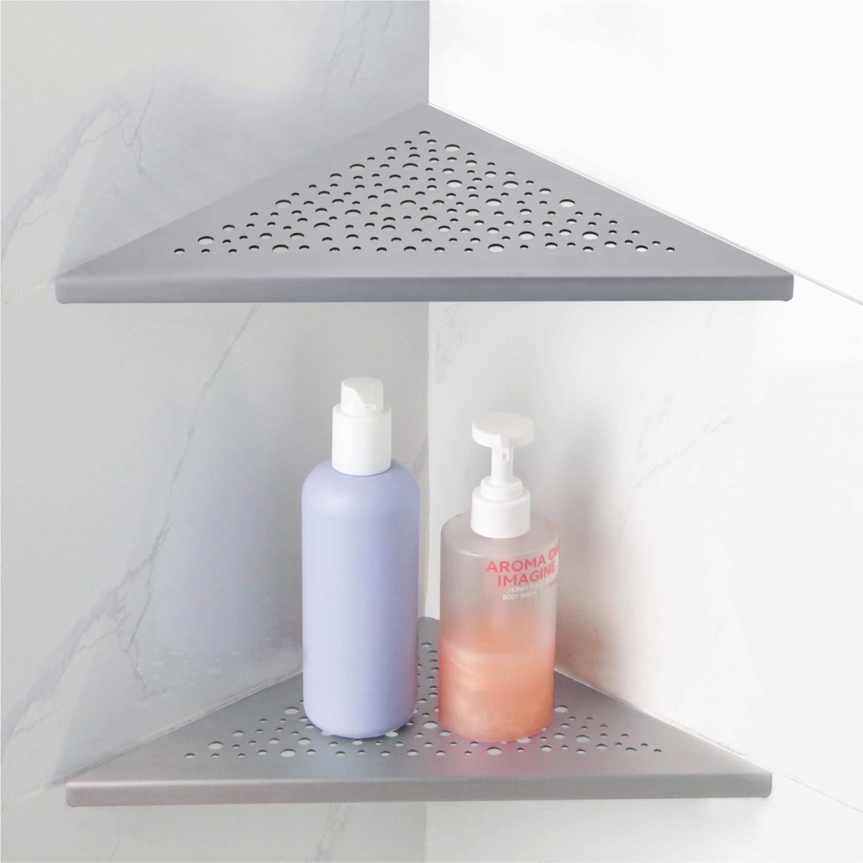 HIDROP Estante de ducha de esquina cepillado de 10 pulgadas, estante de esquina triangular de acero inoxidable para pared de azulejos, paquete de 2 estantes de esquina de ducha, sin taladrar