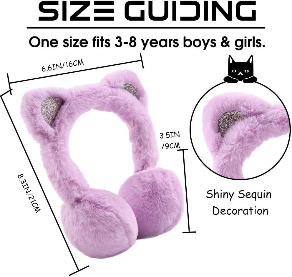 Peecabe Winter Kids Earmuffs Warm Girl Ear Muffs For Toddler Kid Children Earmuff with Cat Ears Girls Ear Warmer (Violet) - Image 6