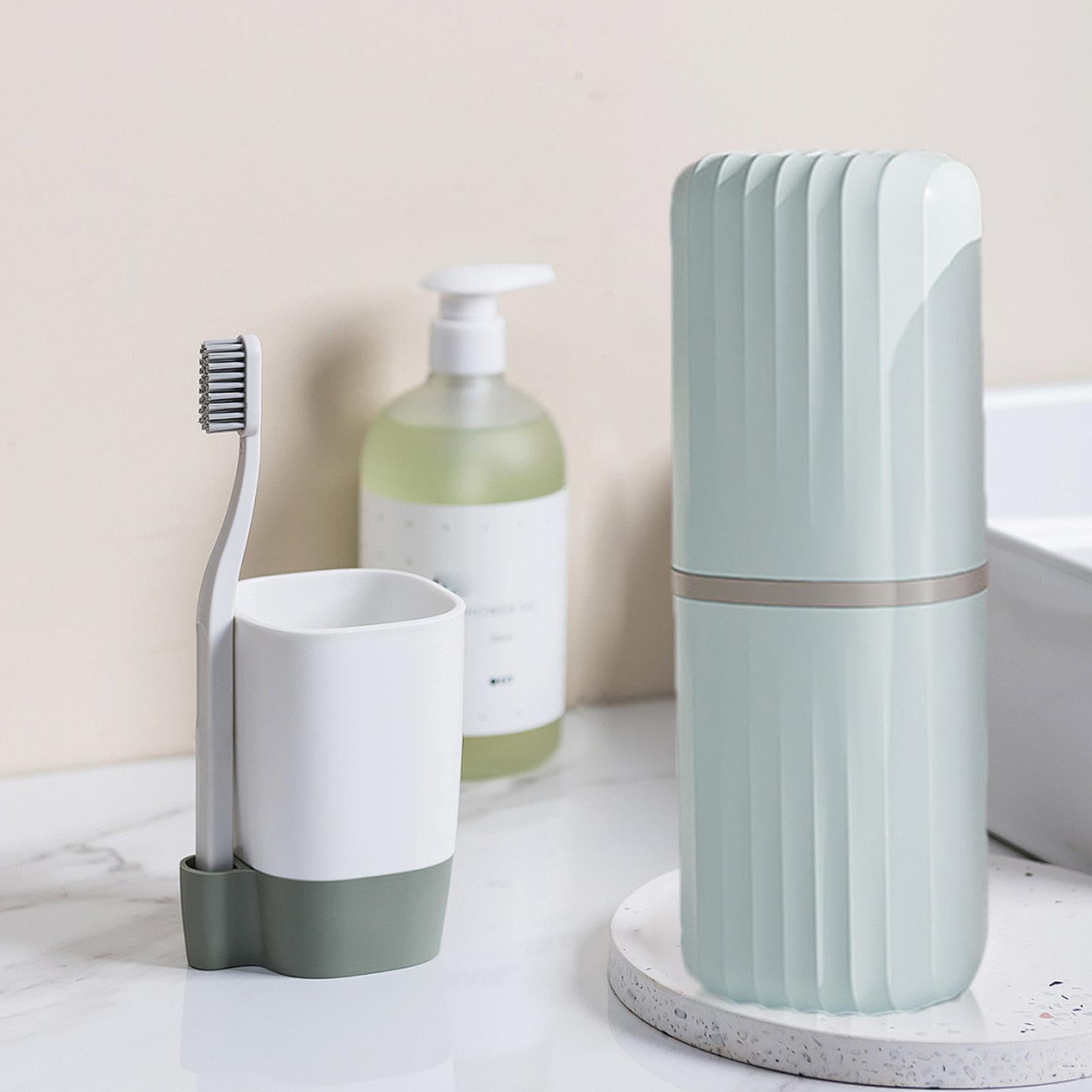 Portaspazzolino Da Viaggio Con Coperchio Verde 21x7x7 Cm | Custodia Multiuso In PET Per Spazzolino, Trucco E Penne | Contenitore Per Hotel, Campeggio E Bagno - 2