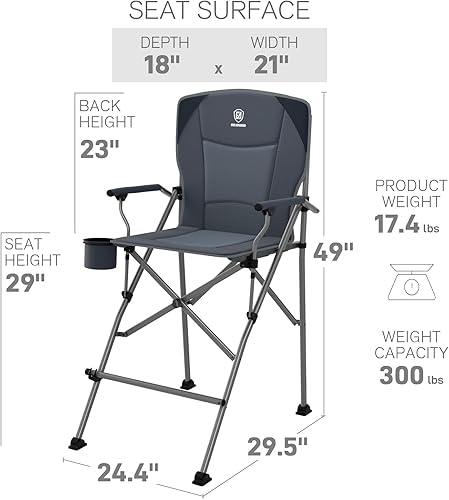 Miniatura 3 de EVER ADVANCED Silla plegable alta de 31 pulgadas, silla de directores portátil, silla de campamento de altura de barra con bolsa de transporte y