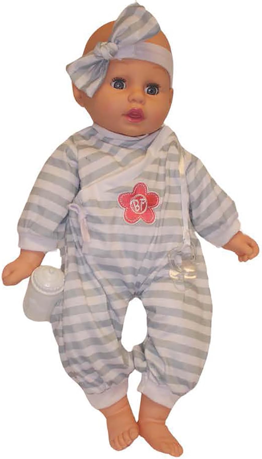 Goldberger Baby's First 19" Unbelievably Soft Baby Doll in Gray Striped PJs. Patented "Air Pillow" Tummy - Super Light and Huggable - For Toddlers 2 Years & Up