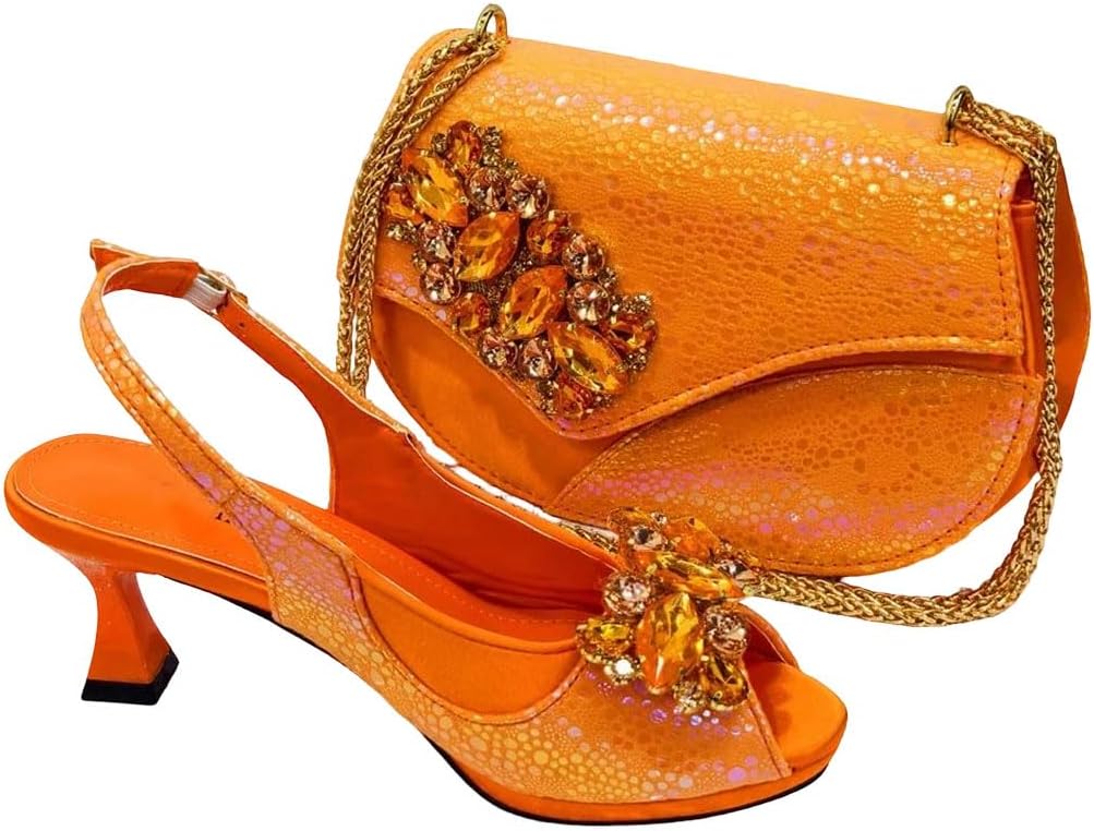 Womens Nigerian Inspired Shoe and Bag Set Elegant High Heels Matching Handbag Wedding Celebrations