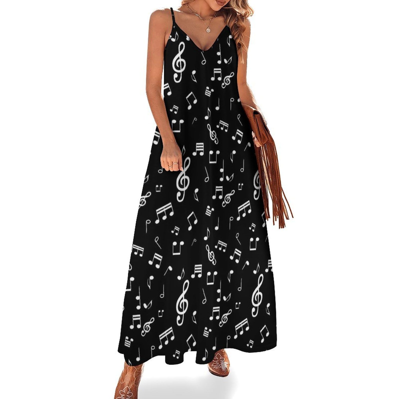 Vestido largo de verano para mujer, vestido de verano con cuello en V, tirantes delgados, vestido de playa
