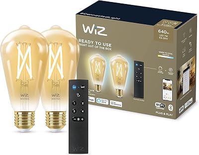 Wiz Lampadina Smart Wi-Fi + Telecomando WiZmote, Luce Bianca Dimmerabile, Filament ambrata, E27, 2 Pezzi, 7W, Tecnologia SpaceSense, Controllo Vocale (Alexa, Apple HomeKit, Google Home)